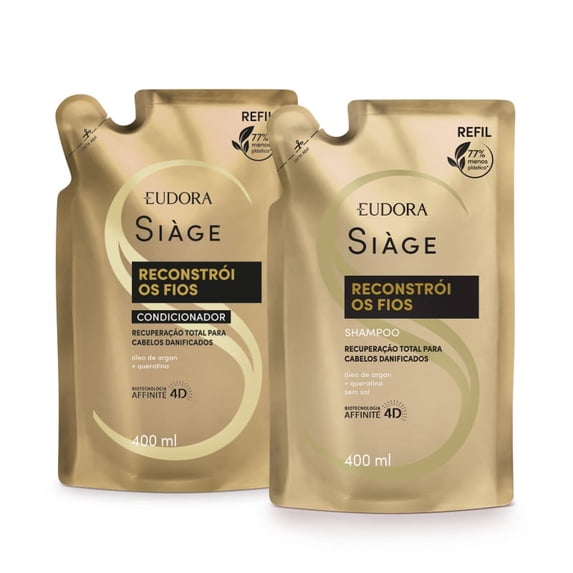 Eudora - Linha Siage (Reconstroi os Fios) - Kit Refil Shampoo e Condicionador (2 x 400 Ml) - (Siage (Reconstructs Strands) Collection - Refill Set with Shampoo and Conditioner (2 x 13.53 Fl Oz))