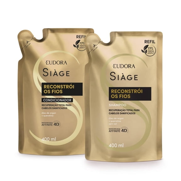 Eudora - Linha Siage (Reconstroi os Fios) - Kit Refil Shampoo e Condicionador (2 x 400 Ml) - (Siage (Reconstructs Strands) Collection - Refill Set with Shampoo and Conditioner (2 x 13.53 Fl Oz))