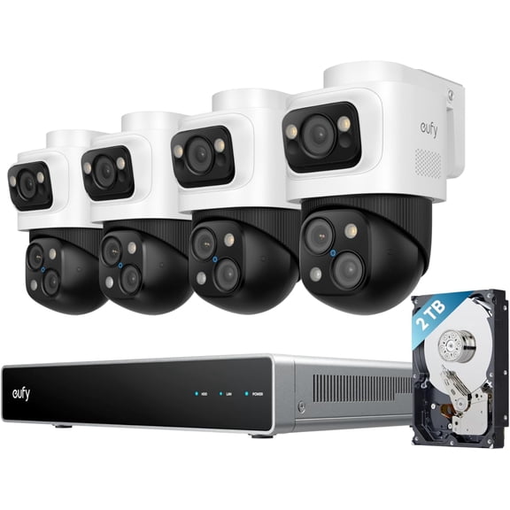 eufy 4K NVR Security Camera System S4 Max 4 Bullet-PTZ Cams, PoE Wired, 24/7 Recording, Triple Lens Bullet-PTZ Cam, 360 PTZ, Up to 16CH, Cross-Cam Tracking, 8 Auto Zoom, Smart Video Search, 2TB HDD