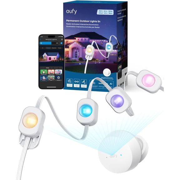 eufy Permanent Outdoor Lights S4, 150ft with 108 RGBWW LED String Lights