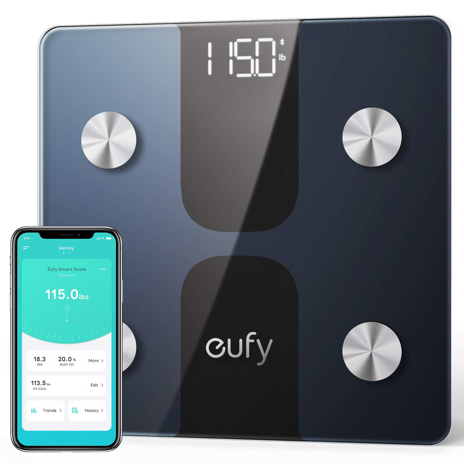(Black) - Eufy Smart Scale P1 with Bluetooth, Large LED Display, 13 Measurements, Weight/Body Fat/BMI/Fitness Body Composition Analysis, Auto On/Off