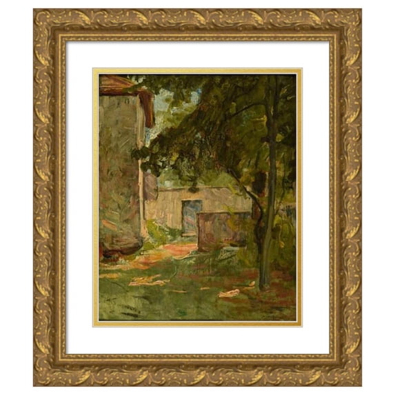 Eugène Baudin 12x14 Gold Ornate Wood Frame and Double Matted Museum Art Print Titled - Farm Entrance to Vezeronce by Morestel (Isere) (1896)