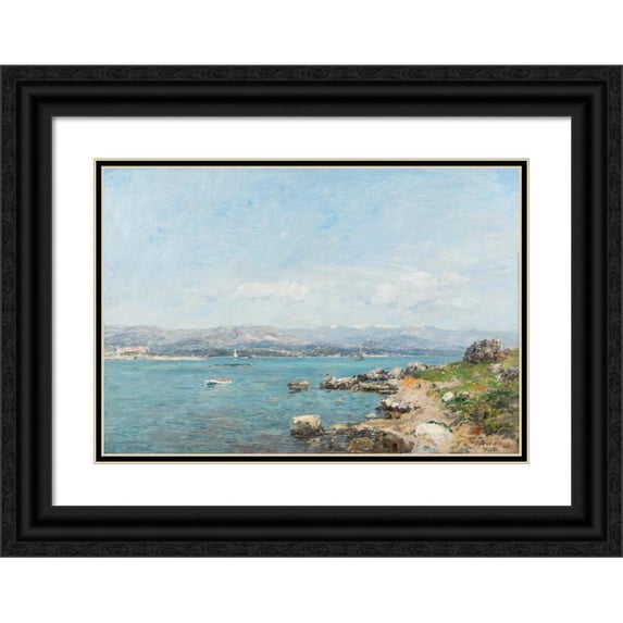 Eugène Boudin 14x11 Black Ornate Wood Framed Double Matted Museum Art Print Titled: Antibes, La Baie (1893)