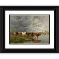 thumbnail image 1 of Eugène Boudin 14x11 Black Ornate Wood Framed Double Matted Museum Art Print Titled: Flock for a Drink (1880-1895), 1 of 5