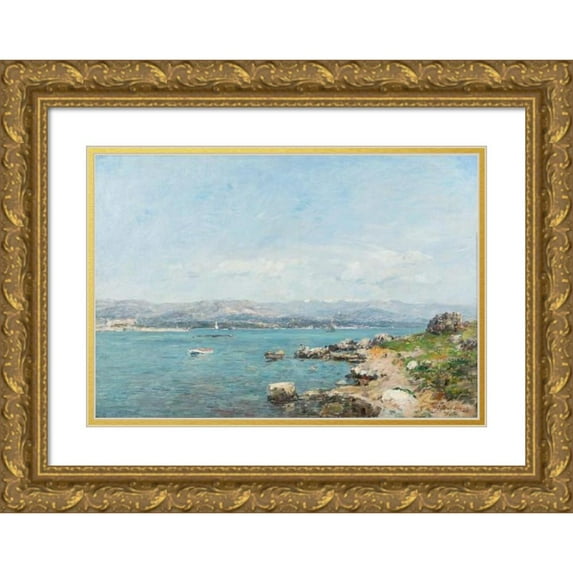 Eugène Boudin 14x11 Gold Ornate Wood Frame and Double Matted Museum Art Print Titled - Antibes, La Baie (1893)