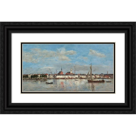Eugène Boudin 14x9 Black Ornate Wood Framed Double Matted Museum Art Print Titled: The Quay at Antwerp (1874)