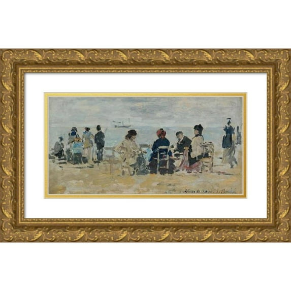 Eugène Boudin 18x11 Gold Ornate Wood Frame and Double Matted Museum Art Print Titled - Beach Scene (circa 1883-87)