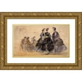 thumbnail image 1 of Eugène Boudin 18x12 Gold Ornate Wood Frame and Double Matted Museum Art Print Titled - Seat Woman and Various Characters by the Sea (1865-1870), 1 of 4
