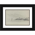 thumbnail image 1 of Eugène Boudin 18x13 Black Ornate Wood Framed Double Matted Museum Art Print Titled - Coastal Landscape with Shipping; Windmill in Distance (C. 1858), 1 of 5