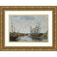 thumbnail image 1 of Eugène Boudin 18x14 Gold Ornate Wood Frame and Double Matted Museum Art Print Titled - Touques. Low Tide (circa 1888-1895), 1 of 4
