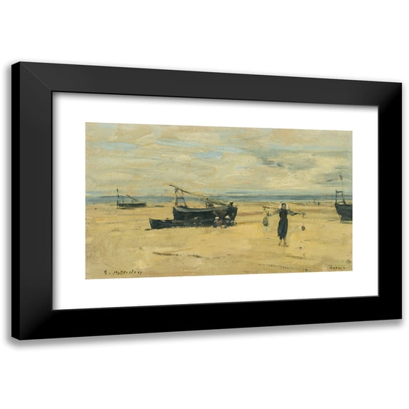 Eugène Boudin 24x16 Black Modern Framed Museum Art Print Titled - Echouees Beaches (circa 1875-77)