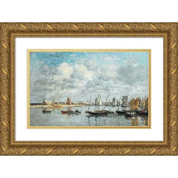 Eugène Boudin 24x16 Gold Ornate Framed and Double Matted Museum Art Print Titled - Camaret, Le Port (1873)