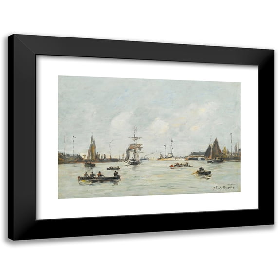 Eugène Boudin 24x17 Black Modern Framed Museum Art Print Titled - Le Havre. the Outlet (1893)