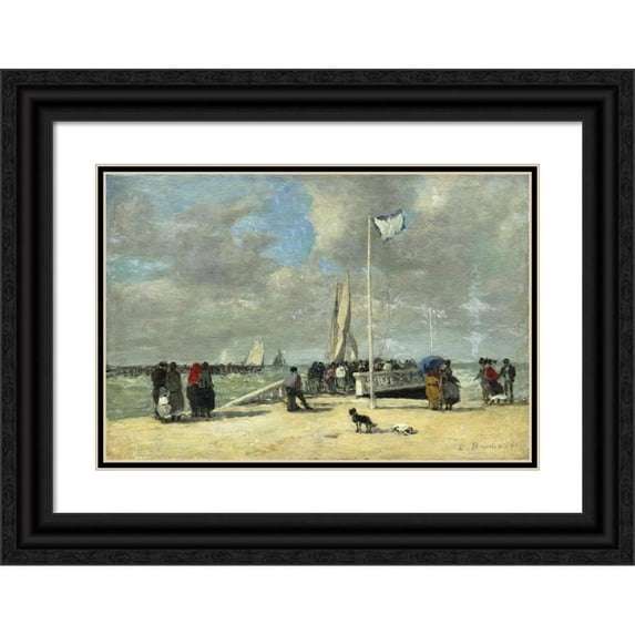 Eugène Boudin 24x18 Black Ornate Framed Double Matted Museum Art Print Titled: On the Jetty (C. 1869-1870)