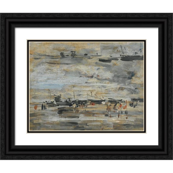 Eugène Boudin 24x20 Black Ornate Framed Double Matted Museum Art Print Titled: Basse Tide (Study) (circa 1888-1895)