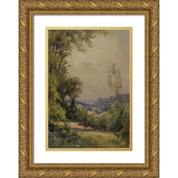 Eugène Bourgeois 14x18 Gold Ornate Wood Frame and Double Matted Museum Art Print Titled - Landscape (1901)