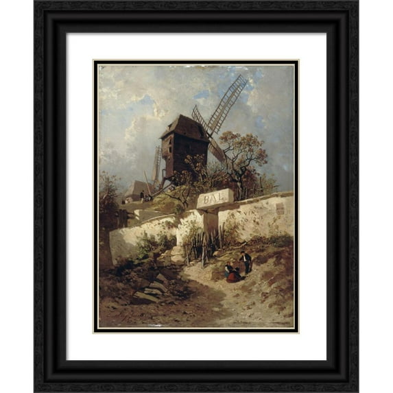 Eugène Ciceri 19x24 Black Ornate Framed Double Matted Museum Art Print Titled: The Galette Mill in Montmartre (1856)