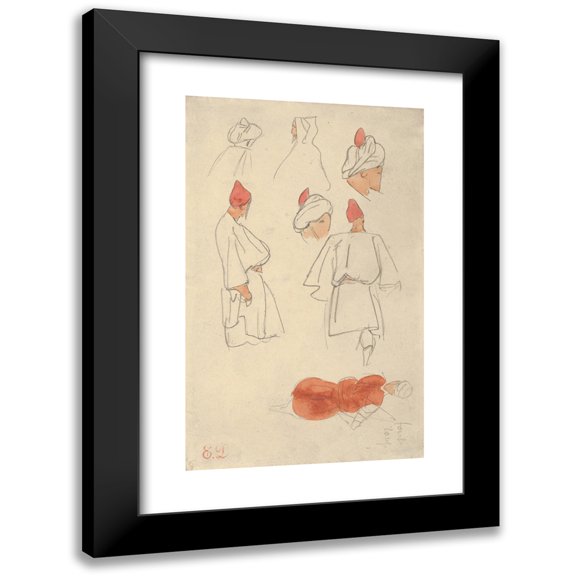 Eugène Delacroix 11x14 Black Modern Framed Museum Art Print Titled - Seven Studies of Moroccan Men's Costume (1832)