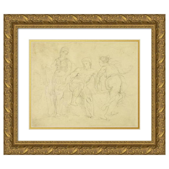 Eugène Delacroix 14x12 Gold Ornate Wood Frame and Double Matted Museum Art Print Titled - Hercules Between Virtue and Vice (1849-52)
