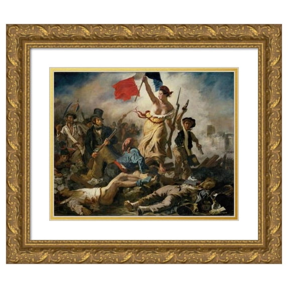 Eugène Delacroix 14x12 Gold Ornate Wood Frame and Double Matted Museum Art Print Titled - Liberty Leading the People (1830)