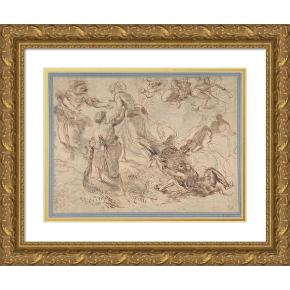 Eugène Delacroix 14x12 Gold Ornate Wood Frame and Double Matted Museum Art Print Titled - The Triumph of Genius Over Envy (ca. 1849-51)