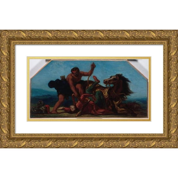 Eugène Delacroix 14x9 Gold Ornate Wood Frame and Double Matted Museum Art Print Titled - Hercules Winner of Hippolyte, Queen of Amazons (1849 - 1852)