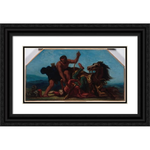 Eugène Delacroix 18x11 Black Ornate Wood Framed Double Matted Museum Art Print Titled - Hercules Winner of Hippolyte, Queen of Amazons (1849 - 1852)