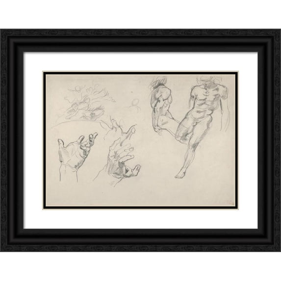 Eugène Delacroix 18x14 Black Ornate Wood Framed Double Matted Museum Art Print Titled - Studies of Hands and Figures for the Salon Du Roi, Palais Bourbon (1833-38)