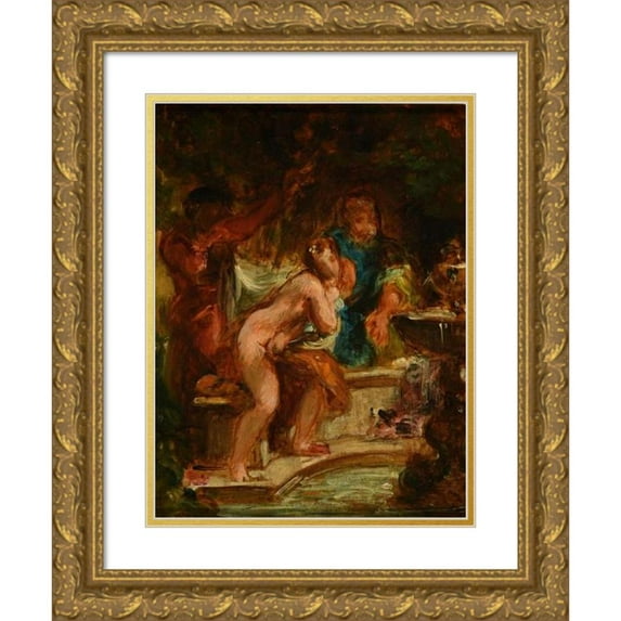 Eugène Delacroix 19x24 Gold Ornate Framed and Double Matted Museum Art Print Titled - Suzanne and the Old Men (1854-1855)