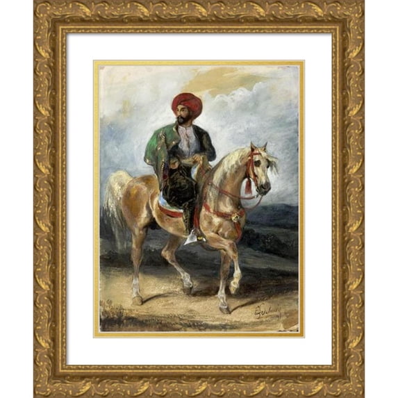 Eugène Delacroix 19x24 Gold Ornate Framed and Double Matted Museum Art Print Titled - The Turkish Rider (C. 1834)