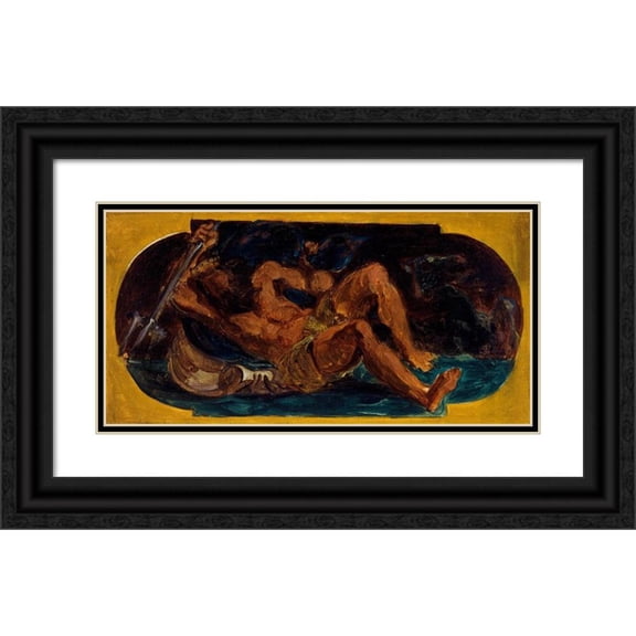 Eugène Delacroix 24x14 Black Ornate Framed Double Matted Museum Art Print Titled: Neptune Soothing the Waves (1849 - 1852)