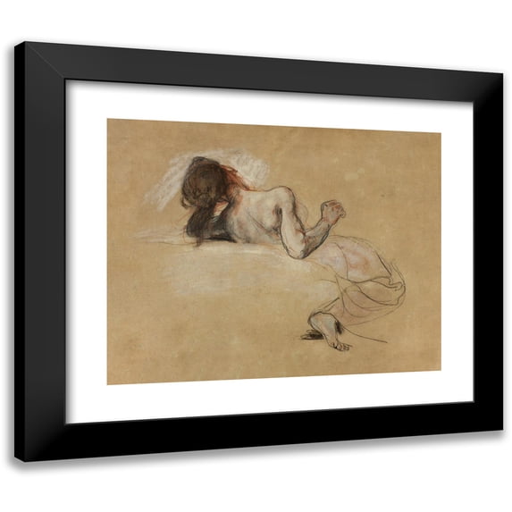 Eugène Delacroix 24x20 Black Modern Framed Museum Art Print Titled - Crouching Woman (1827)
