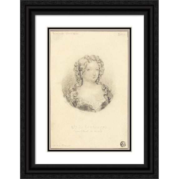 Eugène Devéria 11x14 Black Ornate Wood Framed Double Matted Museum Art Print Titled: Medallion Portrait of Miss De Fontanges (1832)