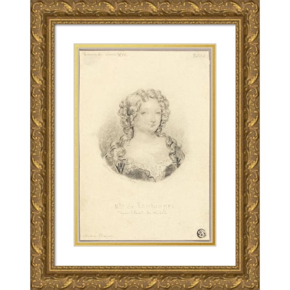 Eugène Devéria 13x18 Gold Ornate Wood Frame and Double Matted Museum Art Print Titled - Medallion Portrait of Miss De Fontanges (1832)