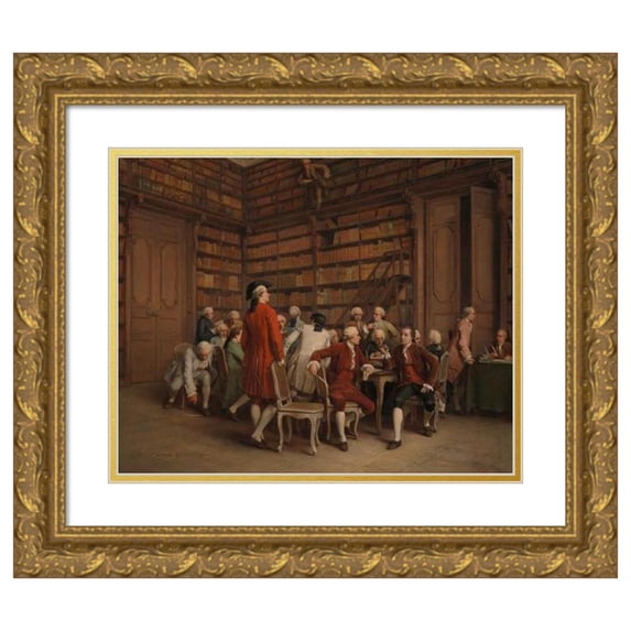 Eugène Fichel 17x15 Gold Ornate Wood Frame and Double Matted Museum Art Print Titled - The Encyclopaedists in the King's Library (1860)