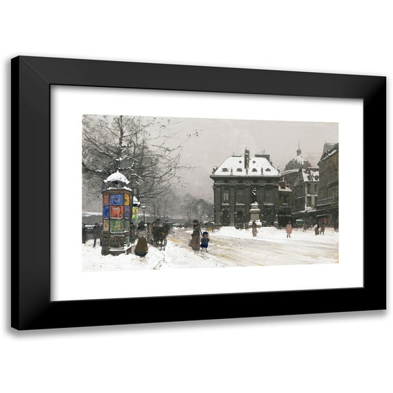 Eugène Galien-Laloue 24x16 Black Modern Framed Museum Art Print Titled - The Docks of the Seine (Winter)