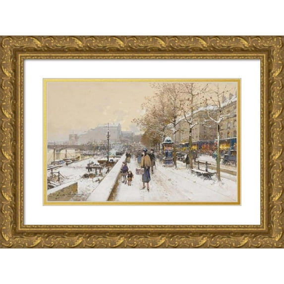 Eugène Galien-Laloue 24x16 Gold Ornate Framed and Double Matted Museum Art Print Titled - Quai Des Celestins