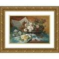 thumbnail image 1 of Eugène Henri Cauchois 24x18 Gold Ornate Framed and Double Matted Museum Art Print Titled - Still Life with Roses in a Bowl, 1 of 4