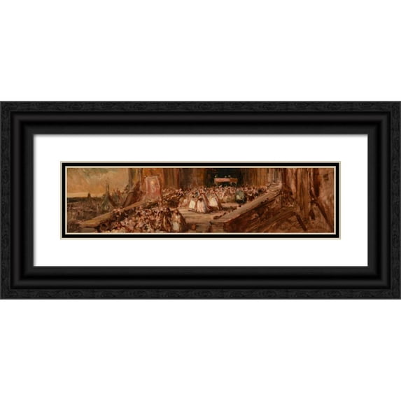 Eugène Isabey 18x7 Black Ornate Wood Framed Double Matted Museum Art Print Titled - Procession Out of a Church