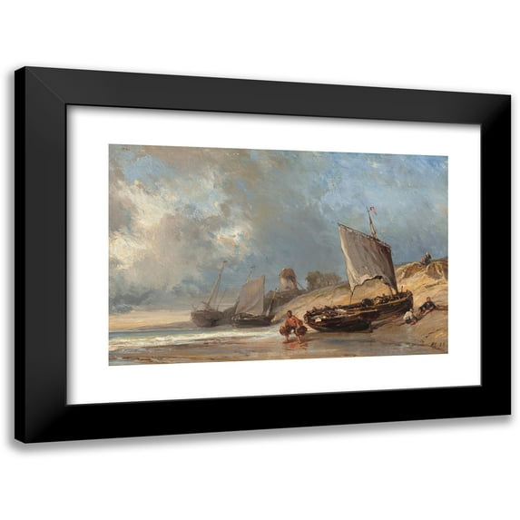 Eugène Isabey 24x17 Black Modern Framed Museum Art Print Titled - Fishermen at Low Tide (1855)