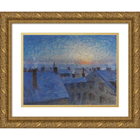 Eugène Jansson 24x19 Gold Ornate Framed and Double Matted Museum Art Print Titled - Sunrise Over the Rooftops. Motif from Stockholm (1903)