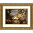 thumbnail image 1 of Eugène Joseph Verboeckhoven 18x14 Gold Ornate Wood Frame and Double Matted Museum Art Print Titled - Hungry Wolves Attacking a Party of Riders (1836), 1 of 4