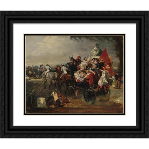 Eugène Lami 14x12 Black Ornate Wood Framed Double Matted Museum Art Print Titled: Carnival Scene, Place De La Concorde (1834)
