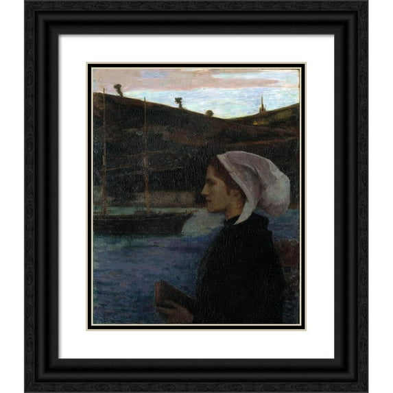 Eugène Vail 15x18 Black Ornate Wood Framed Double Matted Museum Art Print Titled - A Breton Sunday (ca. 1890)