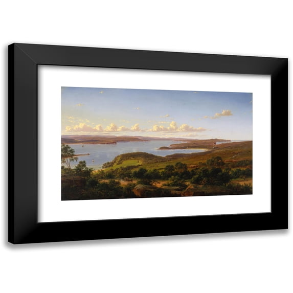 Eugène von Guérard 24x16 Black Modern Framed Museum Art Print Titled - Sydney Heads (1865)