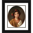 thumbnail image 1 of Eugen Felix 12x14 Black Ornate Wood Framed Double Matted Museum Art Print Titled: Portrait of a Girl with Wreath of Roses in Her Hair and Leopard Skin, 1 of 5