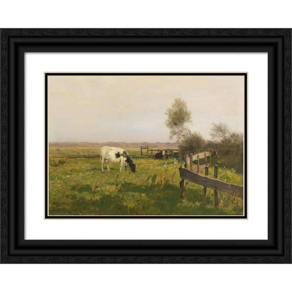 Eugen Jettel 14x11 Black Ornate Wood Framed Double Matted Museum Art Print Titled: Cows in the Pasture