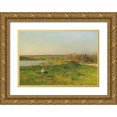 thumbnail image 1 of Eugen Jettel 18x14 Gold Ornate Wood Frame and Double Matted Museum Art Print Titled - Spring Landscape with Storks on a Pond, 1 of 4