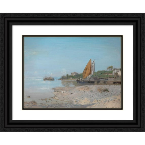 Eugen Jettel 24x19 Black Ornate Framed Double Matted Museum Art Print Titled: Ufer Landscape of ‘Ika’ (Ika Near Abbazia) (1899)