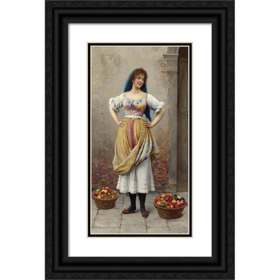 Eugen von Blaas 11x18 Black Ornate Wood Framed Double Matted Museum Art Print Titled - The Market Girl (1900)